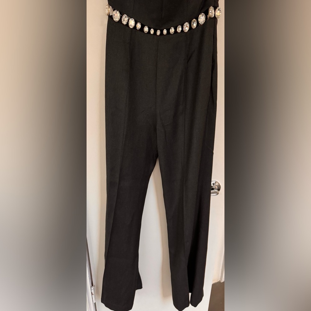 Retrofete Black Strapless Jumpsuit with Embellished Belt - Picture 7 of 10